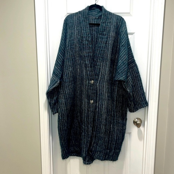No brand Sweaters - OOAK Vintage sweater overcoat oversized lagenlook RARE teal plaid pockets unique